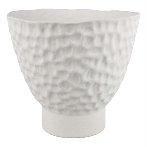 Benjara Decorative Bowl Shaped Planter- Hammered White Ceramic 12 Inch