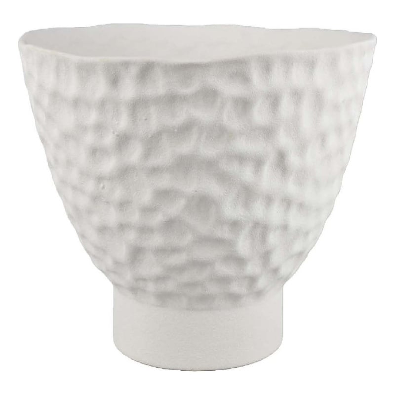 Benjara Decorative Bowl Shaped Planter- Hammered White Ceramic 12 Inch
