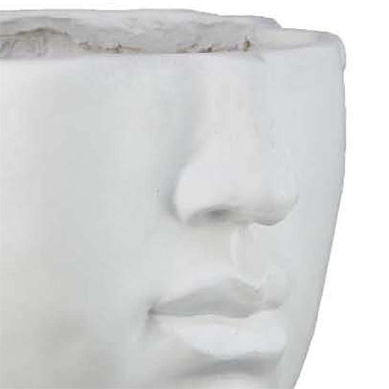 Benjara Kylz Decor Head Garden Planter- 23 Inch- Wide Open Top- White Resin