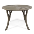 Benjara Olen Outdoor Round Dining Table- Curved Legs- Gray Acacia Wood 47 Inch
