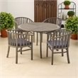 Benjara Olen Outdoor Round Dining Table- Curved Legs- Gray Acacia Wood 47 Inch