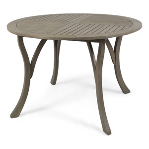 Benjara Olen Outdoor Round Dining Table- Curved Legs- Gray Acacia Wood 47 Inch