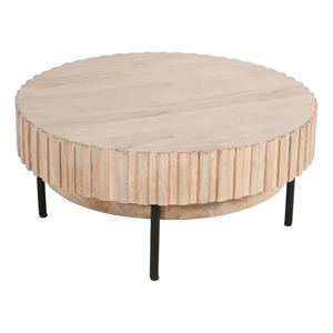 Benjara 36&quot Modern Handcrafted Round Coffee Table- Oak White Wood/Black