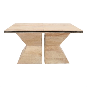 Benjara 34&quot 2 PC Split Design w/ Hourglass Base Coffee Table-White/Natural Wood