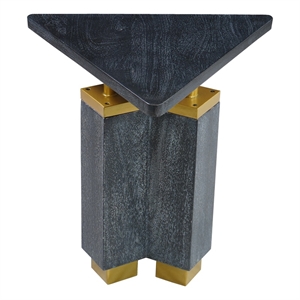 Benjara 20&quot Modern Triangular End Table w/ Gold Brass Trim & Black