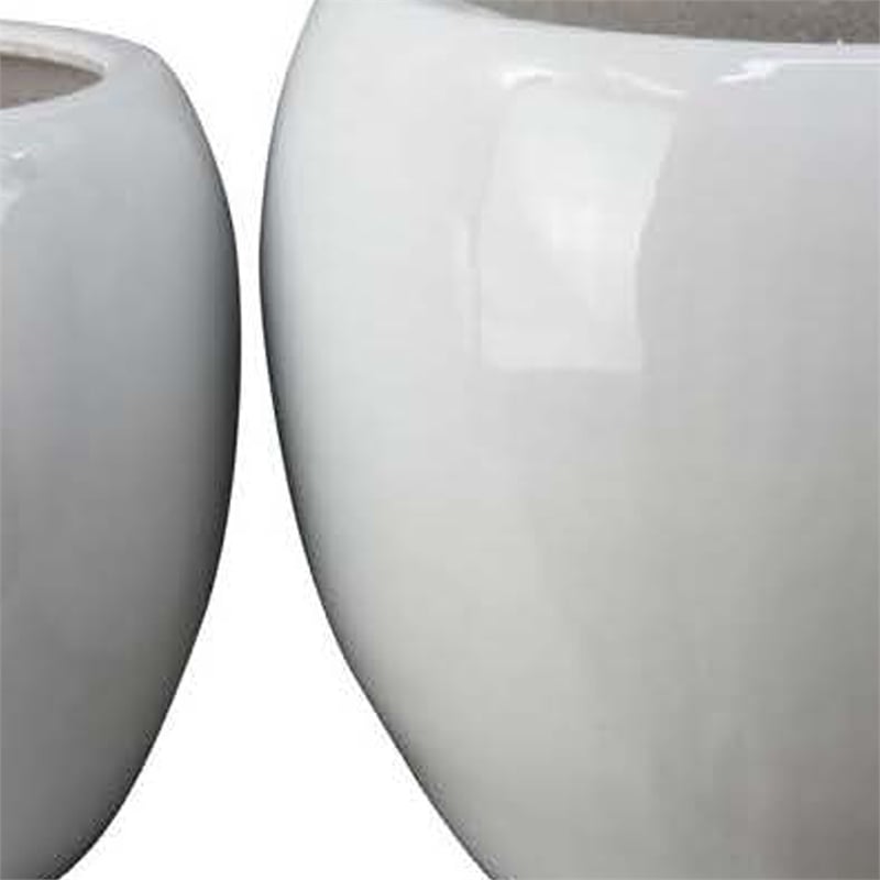 Benjara Womy Wide Decorative Planters Set of 2- Gloss White Ceramic 14 20 Inch