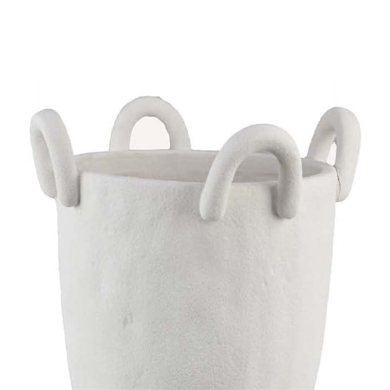Benjara Fiji Accent Planter w Loop Handles- Pedestal White Ceramic 16 Inch