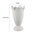 Benjara Fiji Accent Planter w Loop Handles- Pedestal White Ceramic 16 Inch