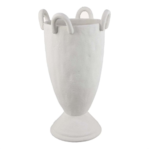 Benjara Fiji Accent Planter w Loop Handles- Pedestal White Ceramic 16 Inch