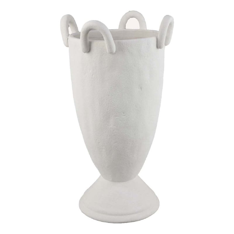 Benjara Fiji Accent Planter w Loop Handles- Pedestal White Ceramic 16 Inch