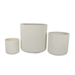 Benjara Elly Round Planter Set of 3- Vertical White Resin 18- 13- 9 Inch