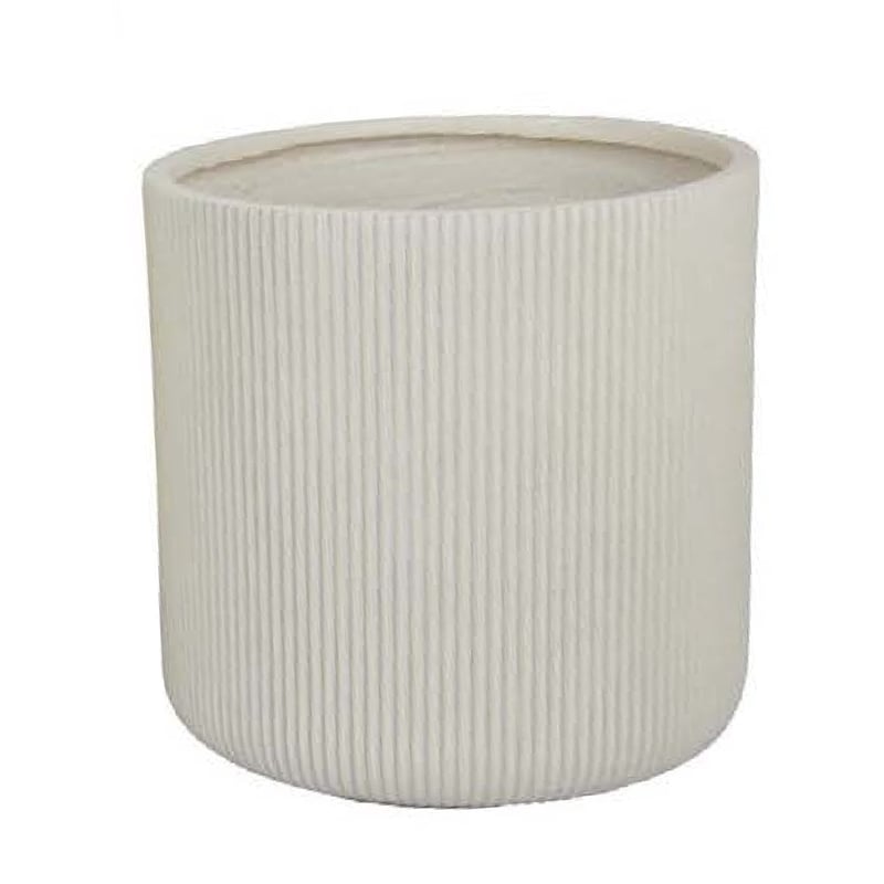 Benjara Elly Round Planter Set of 3- Vertical White Resin 18- 13- 9 Inch