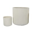 Benjara Elly Round Planter Set of 3- Vertical White Resin 18- 13- 9 Inch
