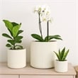 Benjara Elly Round Planter Set of 3- Vertical White Resin 18- 13- 9 Inch