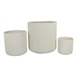 Benjara Elly Round Planter Set of 3- Vertical White Resin 18- 13- 9 Inch