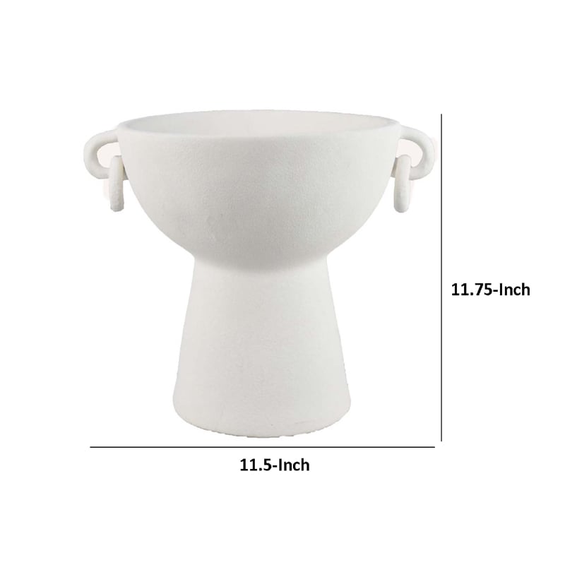 Benjara Decorative Bowl Planter- 2 Round Handles- Modern White Ceramic 14 Inch