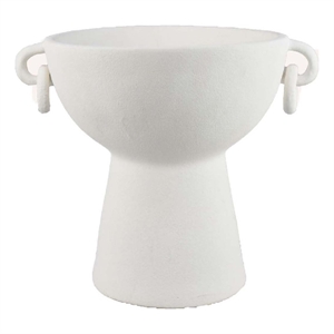 Benjara Decorative Bowl Planter- 2 Round Handles- Modern White Ceramic 14 Inch