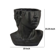 Benjara Kylz Decor Head Garden Planter- 23 Inch- Wide Open Top- Black Resin