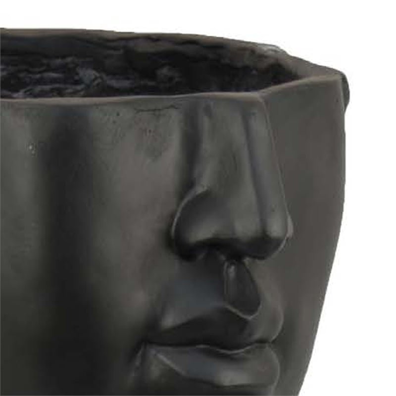 Benjara Kylz Decor Head Garden Planter- 23 Inch- Wide Open Top- Black Resin