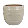 Benjara Paulo Barrel Planter Set of 2- Raised Ribbed Beige Ceramic 19- 15 Inch