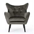 Benjara Zorro Armchair- Black Angled Wood Legs- Gray Button Tufted Velvet