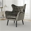 Benjara Zorro Armchair- Black Angled Wood Legs- Gray Button Tufted Velvet