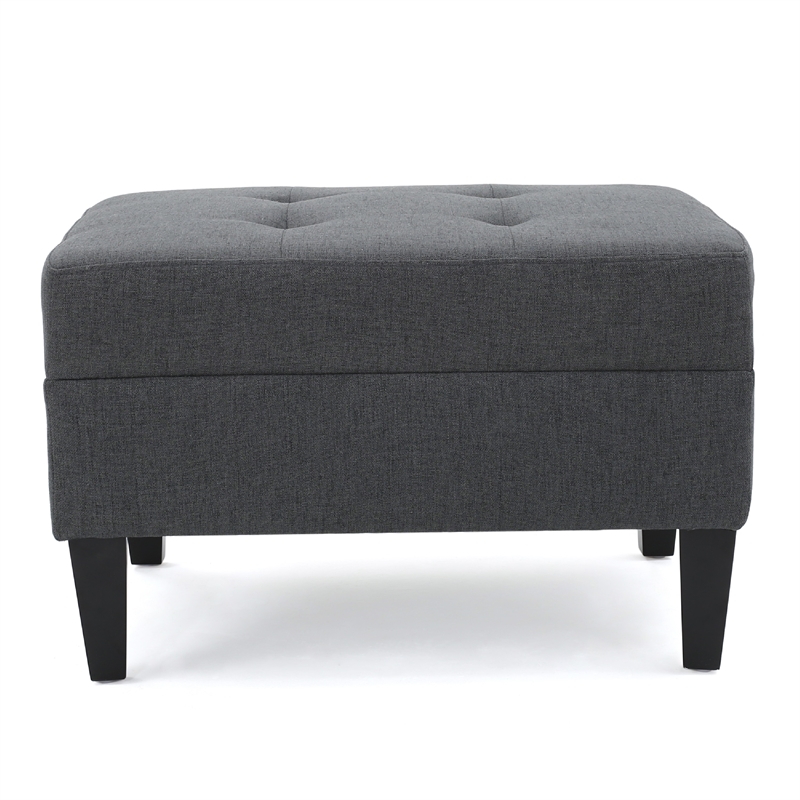 Benjara Sabby Ottoman with Tapered Birch Wood Legs- Dark Gray Fabric 29 Inch