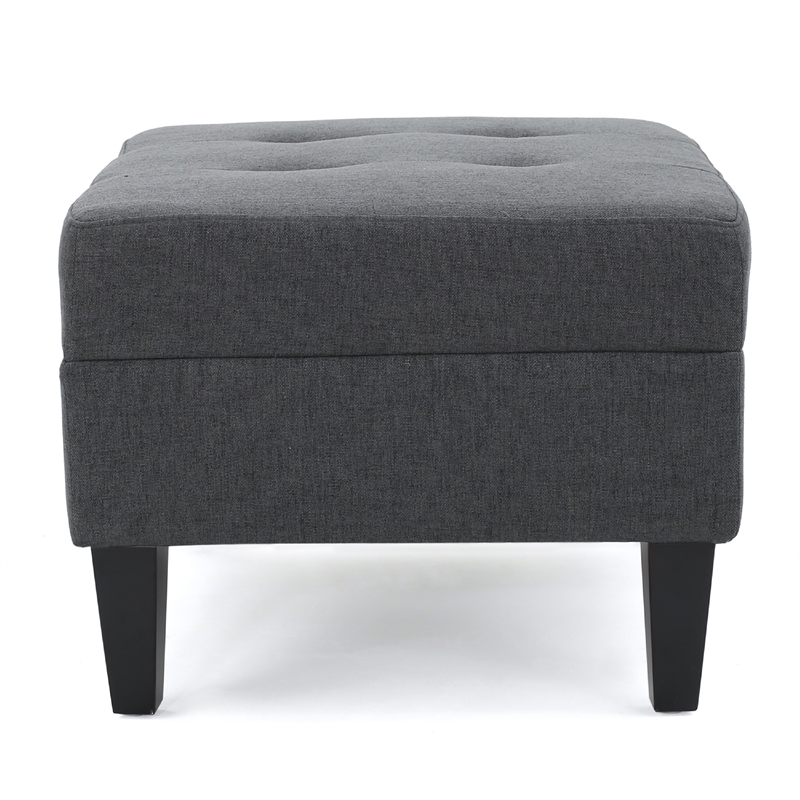 Benjara Sabby Ottoman with Tapered Birch Wood Legs- Dark Gray Fabric 29 Inch