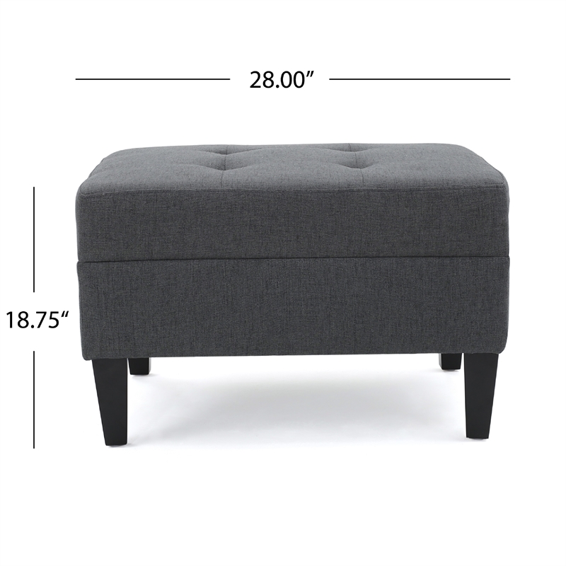 Benjara Sabby Ottoman with Tapered Birch Wood Legs- Dark Gray Fabric 29 Inch