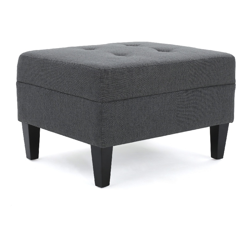 Benjara Sabby Ottoman with Tapered Birch Wood Legs- Dark Gray Fabric 29 Inch