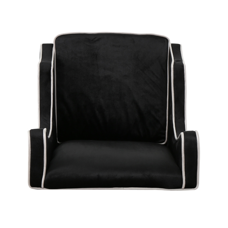 Benjara Vendy Accent Club Armchair- High Backrest- Rubberwood- Black Velvet