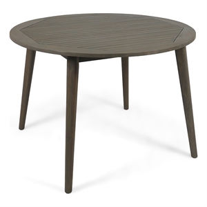 Benjara Ambre Patio Dining Table- Round Slatted Oak Brown Acacia Wood 47 Inch