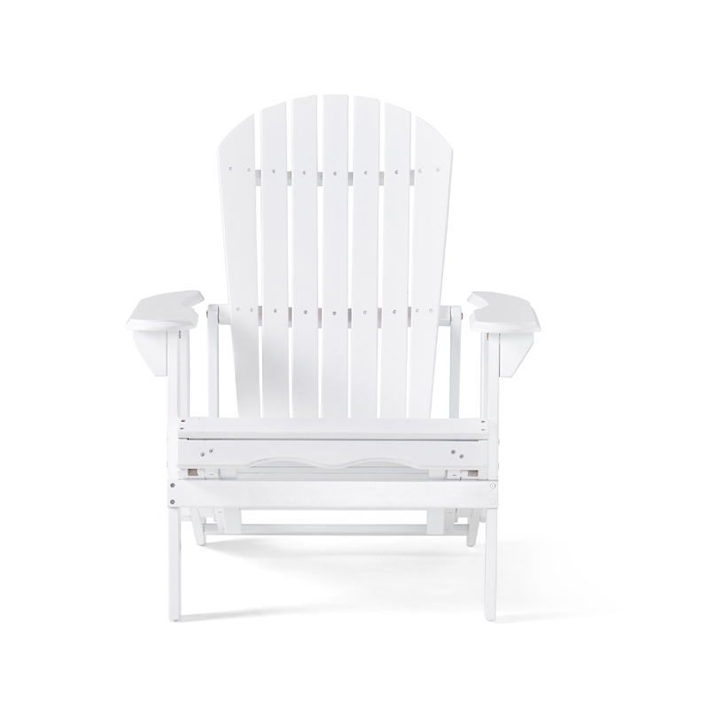 Benjara Libo Outdoor Reclining Adirondack Chair with Slanted Back- White Wood