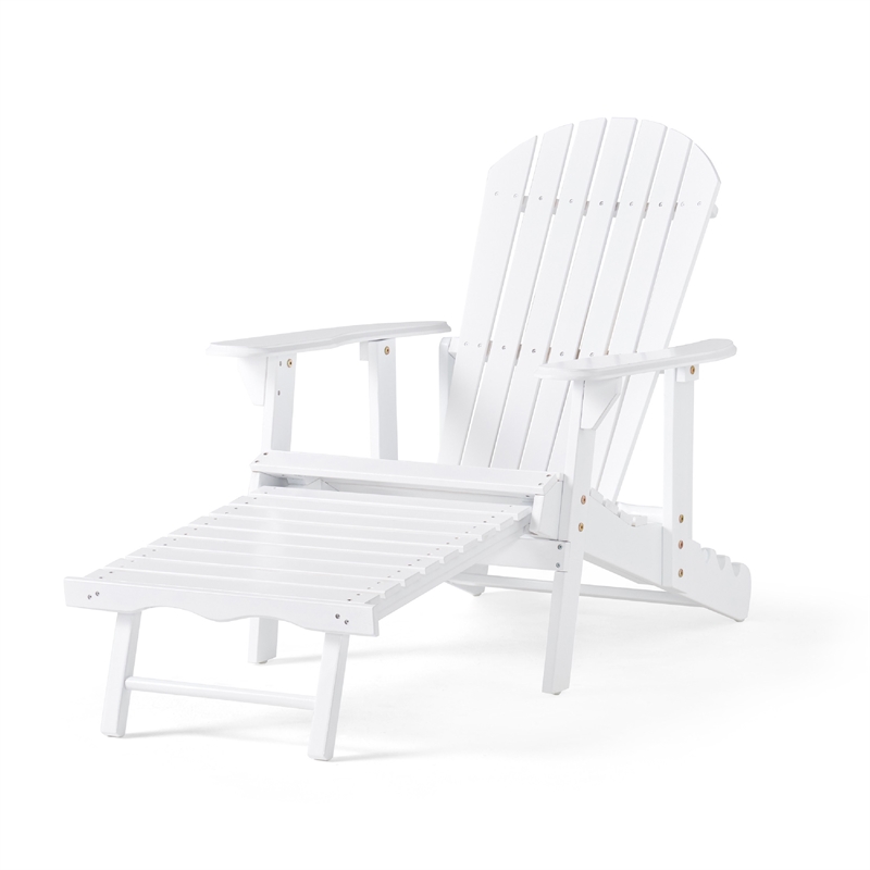 Benjara Libo Outdoor Reclining Adirondack Chair with Slanted Back- White Wood