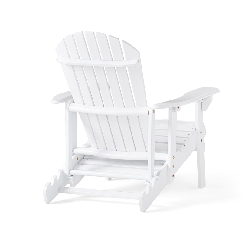 Benjara Libo Outdoor Reclining Adirondack Chair with Slanted Back- White Wood