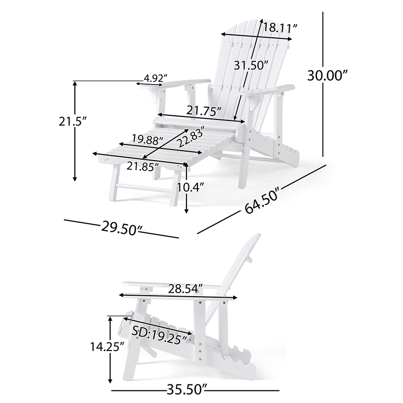 Benjara Libo Outdoor Reclining Adirondack Chair with Slanted Back- White Wood