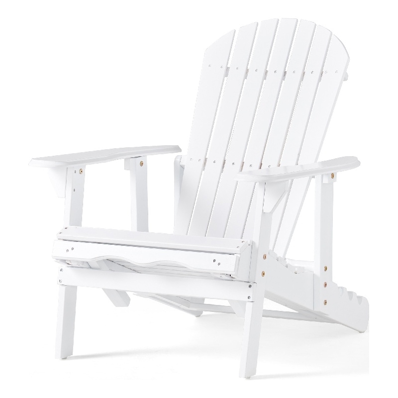 Benjara Libo Outdoor Reclining Adirondack Chair with Slanted Back- White Wood