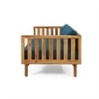 Benjara Clara Outdoor 3 Seater Daybed Sofa- Slatted Teak Wood- Blue Fabric