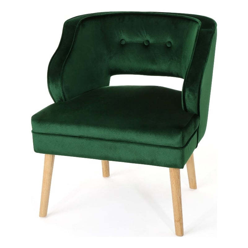 Benjara Joen Accent Armchair- Curved Back- Emerald Green Velvet