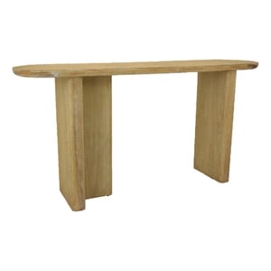 Benjara Console Table- Rounded Edge Top- Paneled Legs- XL 63&quot Brown Wood