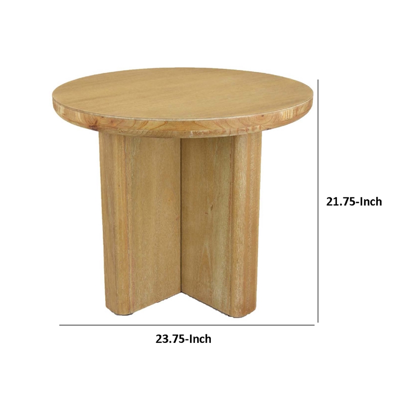 Benjara Round Side End Table- X Shaped Paneled Legs- 24