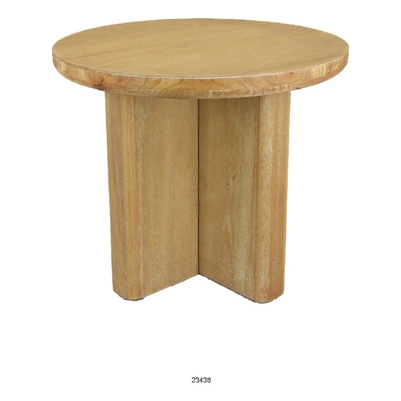 Benjara Round Side End Table- X Shaped Paneled Legs- 24