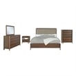 Benjara Rie 5pc Queen Bedroom Set with Dresser Mirror- Brown- Beige Upholstery