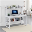 Benjara Hivy Computer Desk with Bookshelf Hutch- Metal Legs- White Wood