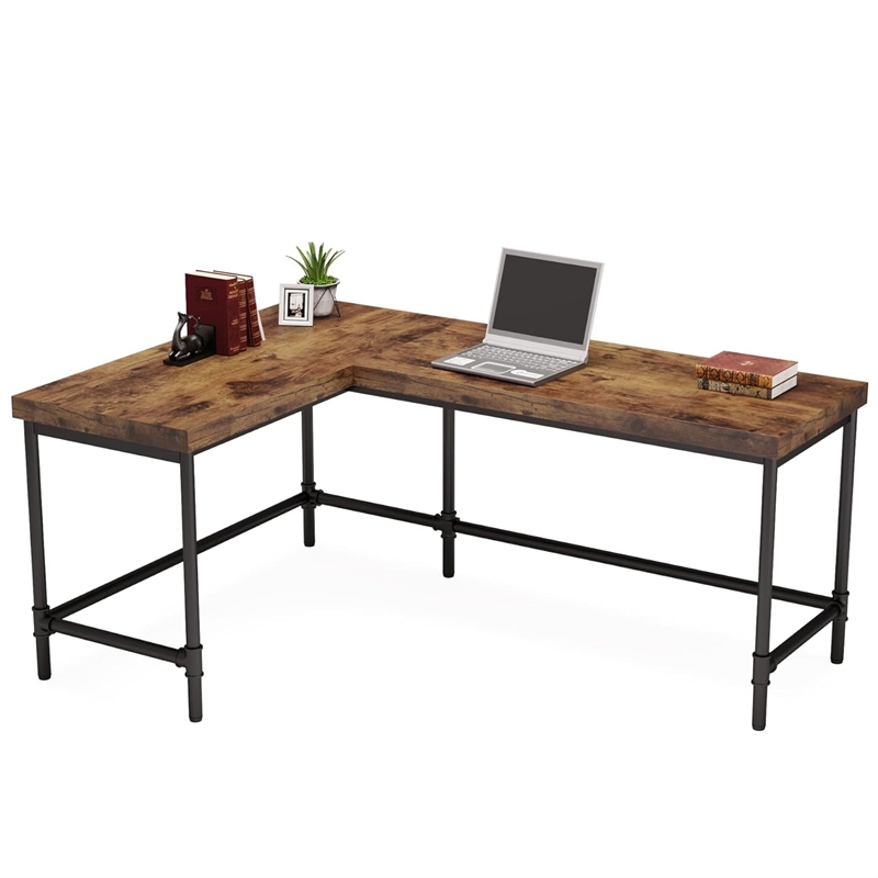 Benjara Reversible Corner L Computer Desk- Wood Grain Top- 67