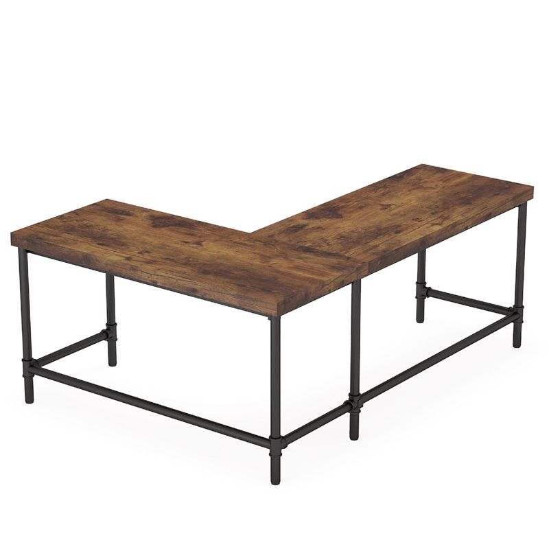 Benjara Reversible Corner L Computer Desk- Wood Grain Top- 67