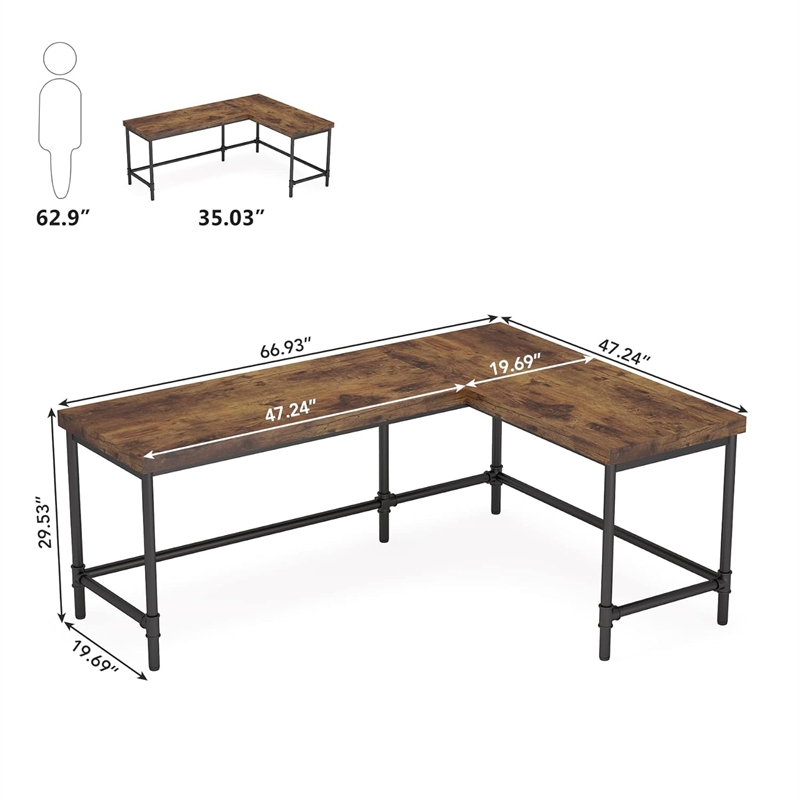 Benjara Reversible Corner L Computer Desk- Wood Grain Top- 67