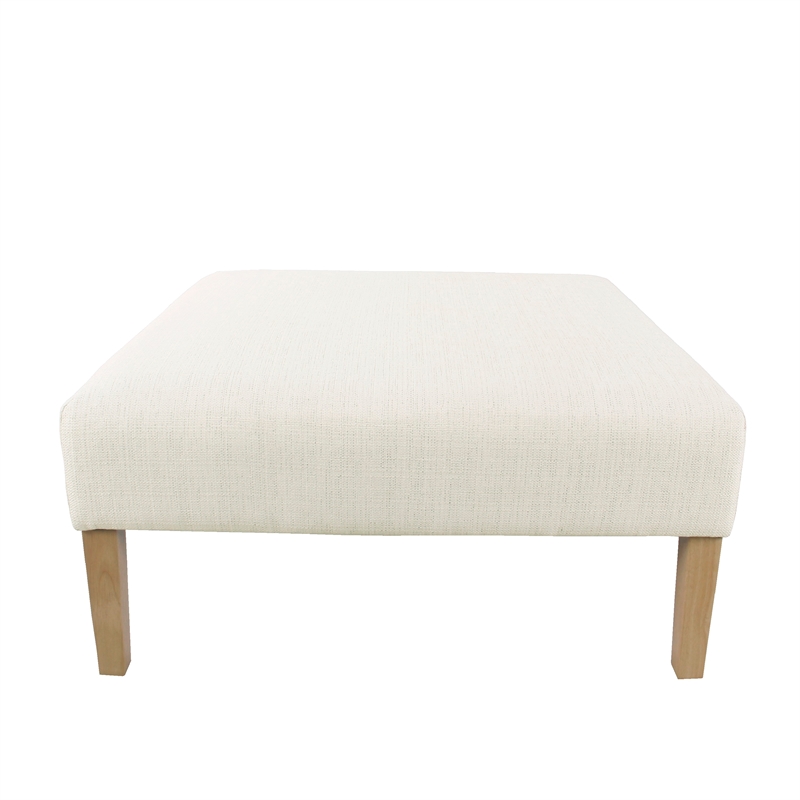 Benjara Dan Square Coffee Table Ottoman- Brown Wood- Cream Polyester 36 Inch