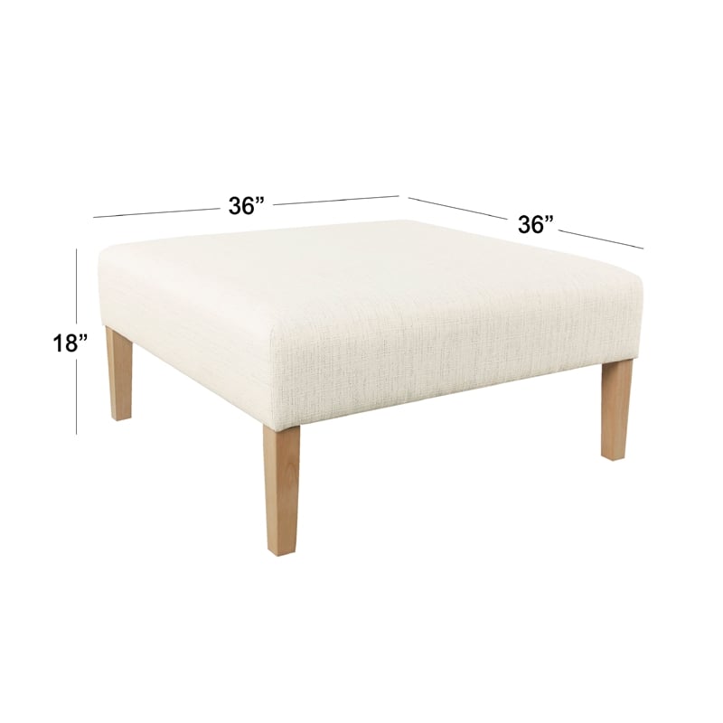 Benjara Dan Square Coffee Table Ottoman- Brown Wood- Cream Polyester 36 Inch