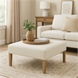 Benjara Dan Square Coffee Table Ottoman- Brown Wood- Cream Polyester 36 Inch